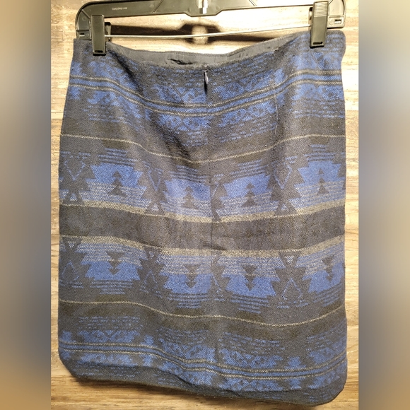 Artisan NY Womens Poly Wool Blend Asymmetrical Skirt Size 4 Blue Black Lined - Picture 2 of 3